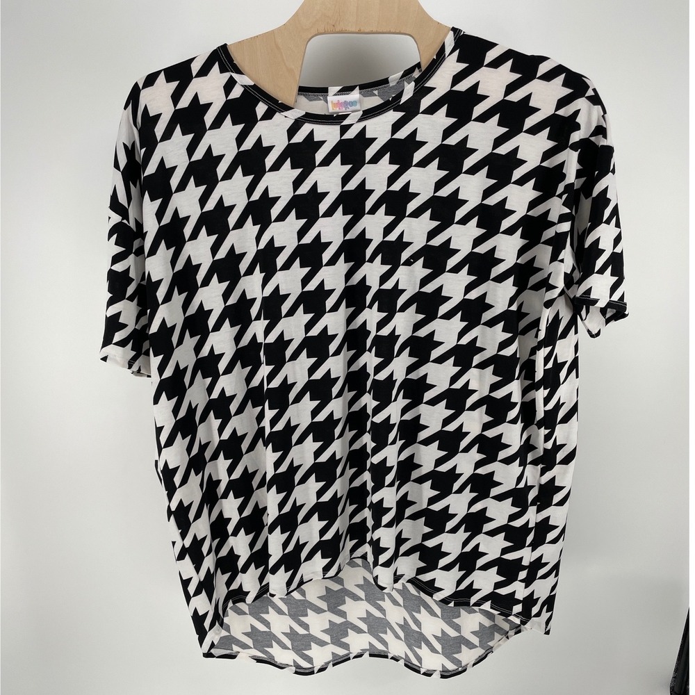 LuLaRoe Irma Tunic Women 3XL Black White Houndstooth Excellent High Low Top